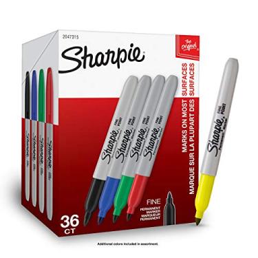 Imagem de Sharpie Marcadores permanentes, ponta fina, cores sortidas, pacote com 36