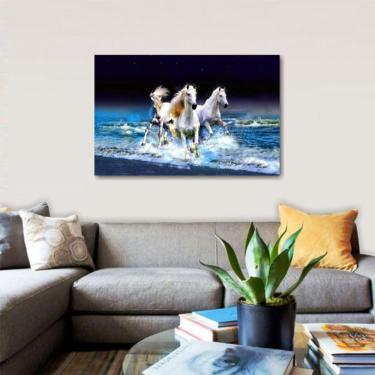 Imagem de Quadro Cavalos Brancos na Água decorativo
