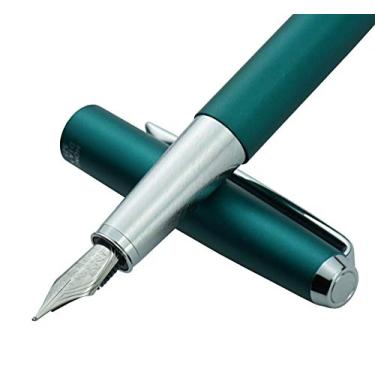 Imagem de HongDian 525 Caneta-tinteiro de metal verde ponta dobrada, caligrafia Fude 0,6 mm com conversor e conjunto de caixa de metal