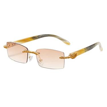 Imagem de Óculos de sol sem aro diamante feminino vintage retângulo óculos de sol feminino strass óculos quadrado cores gradiente, c3 ouro, marrom, como a imagem