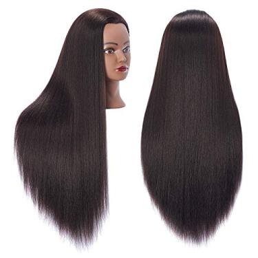 Imagem de Cabeça de manequim de 66 cm a 71 cm Hairingrid para treinamento de cabelo e cabeça de boneca Cosmetologia, cabelo de fibra sintética e suporte de grampo gratuito (Yaki-Preto)