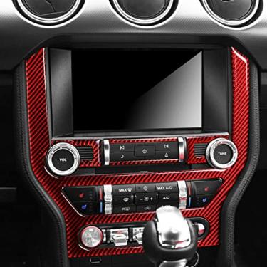 Imagem de FINMOKAL Cobertura De Guarnição De Adesivo De Painel De Controle Central De Fibra De Carbono Vermelha Para Ford Mustang 2015+