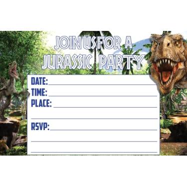 Imagem de Happy Choice Jurassic_World Cartões de convite - Feliz Aniversário Preenchimento + 20 envelopes - Peso leve 230 gramas estilo cartão postal Convites para festa infantil