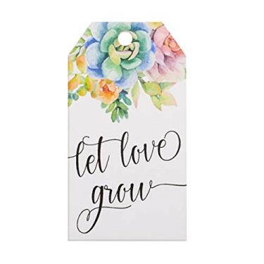 Imagem de Summer-Ray 50 peças Etiquetas de presente para lembrancinha de casamento Let Love Grow com design suculento em aquarela