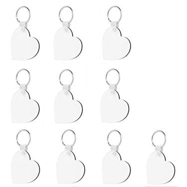 Imagem de Chaveiro Fbaby com sublimação dupla face de transferência de calor em branco com 10 peças em branco para placa rígida de madeira, chaveiro de MDF branco em branco para prensa de calor (em forma de coração)