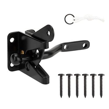 Imagem de CHIJANE Trava de portão de travamento automático para cerca de madeira, alavanca de gravidade automática ferragem de portão de bloqueio de cerca com fixadores mais longos e corda de puxar para piscina segura ao ar livre, jardim, acabamento preto