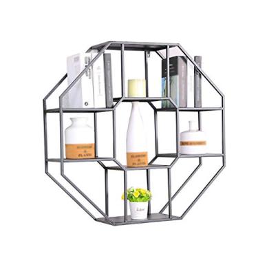 Imagem de KIZQYN Estante flutuante de ferro de metal, rack de armazenamento de divisória multicamadas resistente de escritório, rack de exibição de sala de estar de quarto (preto/dourado/branco) estante (cor: preto)