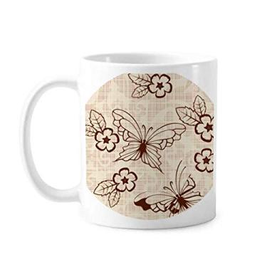 Imagem de Caneca vintage simples marrom borboleta com flores cerâmica cerâmica xícara de café porcelana louça