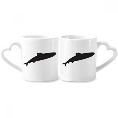 Imagem de Conjunto de canecas de porcelana para casal, com desenho de tubarão, feroz e desenho de peixe de cerâmica para amantes