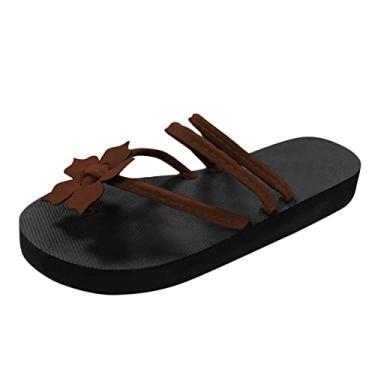 Imagem de Chinelos femininos sandálias de flores chinelos de moda chinelos de dedo aberto planos sandálias de moda casual de verão chinelos de praia P sandálias femininas de borracha (marrom, 37)