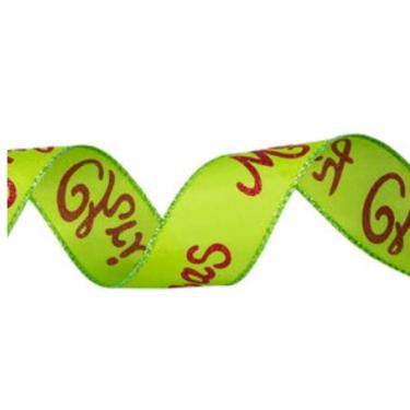 Imagem de Fita de borda com glitter de Natal com limão e vermelho - 3,8 cm de decoração de árvore de Natal 10 jardas