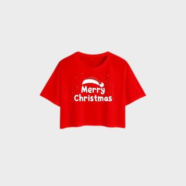 Imagem de Camiseta Cropped Feminino Vermelho Natal Algodão - Maravs Confecções