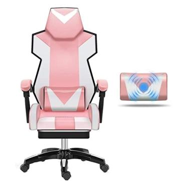 Imagem de cadeira de escritório Cadeira E-sports Cadeira giratória Cadeira de videogame Cadeira ergonômica para computador Elevador de braço com apoio para os pés Cadeira de escritório reclinável (cor: rosa