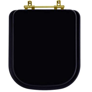 Imagem de Assento Sanitário Poliester Piano Preto Fosco Ferragem Dourada para Vaso Deca