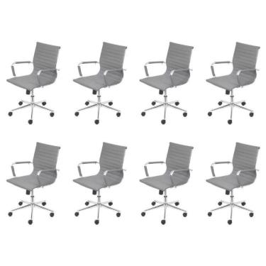 Imagem de Conjunto 8 Cadeiras para Escritório Diretor com Rodízios Esteirinha Baixa OR Design Cinza