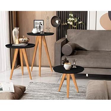 Imagem de Conjunto 3 mesas sala retrô pés palito, centro, lateral e apoio california - preto - Comprar Moveis Em Casa