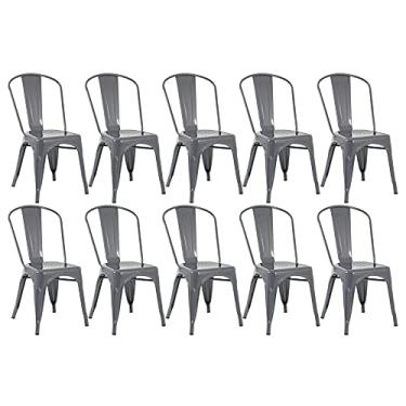 Imagem de Loft7, Kit 10x Cadeiras Iron Tolix Design Industrial em Aço Carbono, Sala de Jantar, Cozinha, Bar, Restaurante e Varanda Gourmet - Cinza Escuro