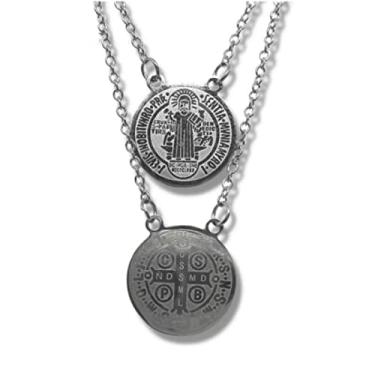 Imagem de Escapulário Religioso São Bento em Aço Inox Prateado