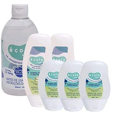 Imagem de Álcool Gel Antisséptico 70º INPM, Aloe Vera, Écolo - Kit 3 unidades 60ml + 2 unidades 120ml + 1 unidade 500ml