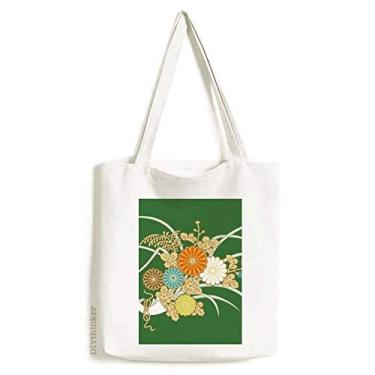 Imagem de Bolsa de lona de flor amarela japonesa para outono bolsa de compras casual