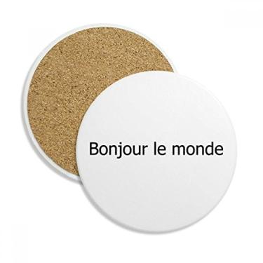 Imagem de Caneca de porta-copos francesa Hello World com proteção de mesa, pedra absorvente