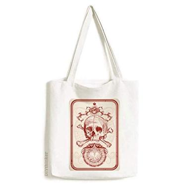Imagem de Bolsa sacola de lona com estampa de cartas de pôquer com esqueleto e coroa vermelha