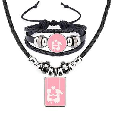 Imagem de Pink Boy and Girl Conjunto de joias de couro para colar com pulseira e colar de Dia dos Namorados