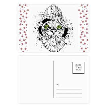 Imagem de Suéter branco cabeça de gato protege animal amante de animais de estimação, Natal, Natal, celebração, cartão postal, bênção