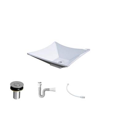 Imagem de Kit Cuba L34 C/Válvula Click 1''B (2,6cm) + Sifão Pvc + Flexível, Compace, Branca