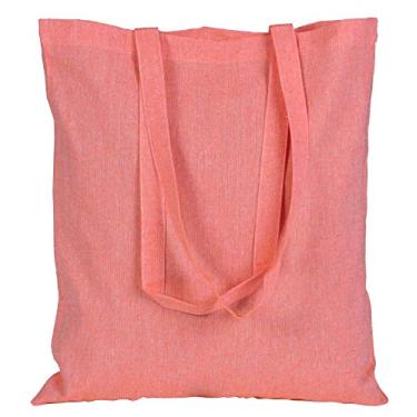 Imagem de Atmos Green pacote com 12 sacos de compras reutilizáveis de lona de algodão reciclado 38 x 40 cm com cabo longo, cor CORAL de 156 g, sacos de compras reutilizáveis, ecológicos, super fortes, ótima opção para presente de marca promoção. Feito na Índia