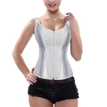 Imagem de Corselet Corset Corpete Realça Cintura Alça e Zíper Frontal Linha Fashion Branco M623