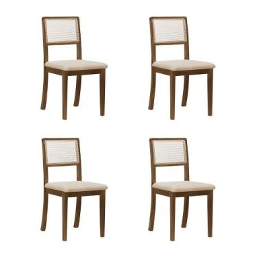 Imagem de Kit 4 Cadeiras De Jantar Madeira Maciça Imbuia Encosto Telinha  Palha