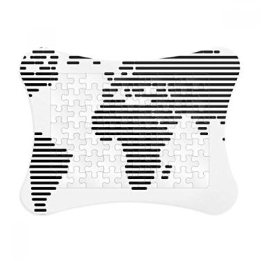 Imagem de Moldura de quebra-cabeça com estampa de mapa múndi de linha preta simples enfeite de quebra-cabeça