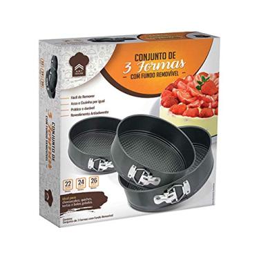 Imagem de Jogo De 3 Formas Redondas Com Fundo Removível Em Aço Carbono E Antiaderente 22/24/26,5 Cm