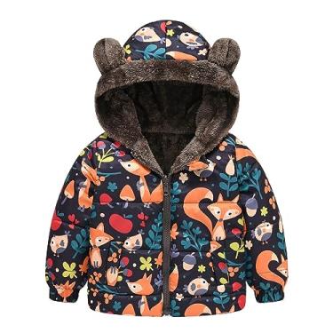 Imagem de Casacos com capuz para meninos com desenho animado orelhas de urso com zíper manga longa outono inverno moletom com capuz casaco para crianças, Preto, 5-6 Anos