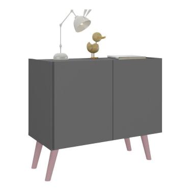 Imagem de Mesa De Cabeceira Retrô 2 Portas Multimóveis Mp4133 Grafite/rosa Grafite/rosa