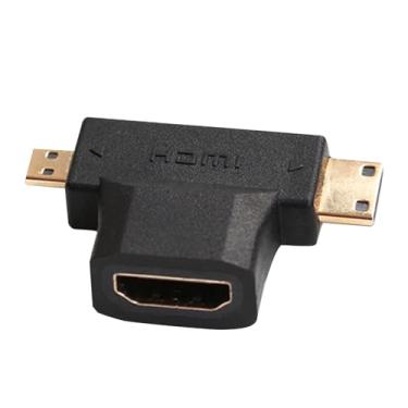 Imagem de MOOKEENONE Adaptador mini/micro HDMI para HDMI, banhado a ouro, mini HDMI macho para HDMI fêmea 2 em 1