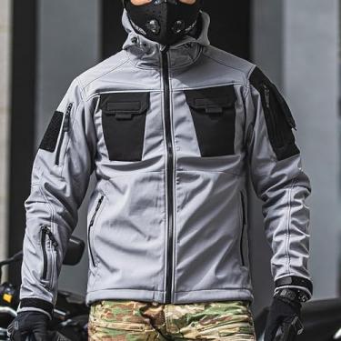 Imagem de Jaqueta militar tática de casca macia masculina, uniforme de combate à prova d'água com vários bolsos, roupas para atividades ao ar livre, cinza, GG