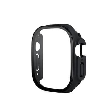 Imagem de HAODEE Capa de vidro temperado para Apple Watch Ultra 49mm capa protetora de tela embutida cobertura total para capas iWatch Series Ultra 49mm (Cor: preto, Tamanho: Ultra 49mm)