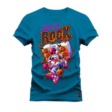 Imagem de Camiseta Algodão Premium Estampada Lets Rock Azul G