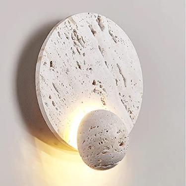 Imagem de Candeeiro de parede redondo de material de pedra, candeeiro de parede de pedra com furo branco ultrafino, arandela LED moderna de 6 W, candeeiros de parede com iluminação decorativa de cabeceira,