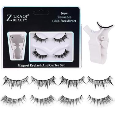 Imagem de CIADAZ Cílios postiços magnéticos Cílios postiços de aparência natural Cílios postiços com modelador para maquiagem dos olhos sem necessidade de cola, 2 pares