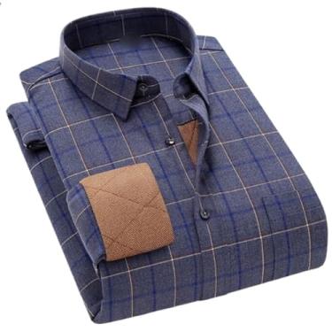Imagem de Camisas masculinas quentes de lã acolchoadas de manga comprida, blusas confortáveis e grossas, botões de botão único para homens, Bn5655-08, XXG