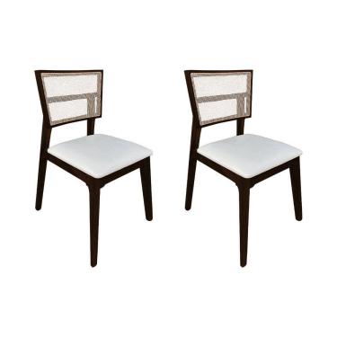 Imagem de Kit 2 Cadeiras de Jantar Manuela em Tela Assento Facto Branco Base em Madeira Maciça - Castanho