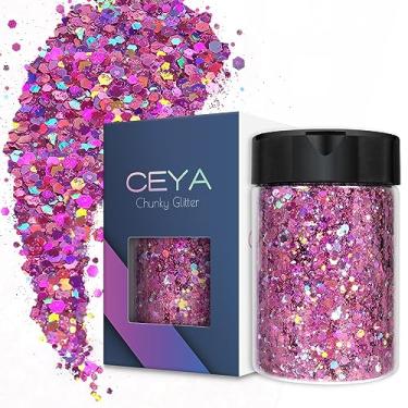 Imagem de Ceya Glitter grosso holográfico, 100 g de pó violeta com glitter misturado de flocos grossos e finos, lantejoulas iridescentes para arte de unhas, cabelo, resina epóxi, copos, geleca, pintura, decoração de festivais
