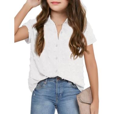 Imagem de Haloumoning Camiseta infantil casual de chiffon de manga curta para meninas, Branco, 13-14 Anos