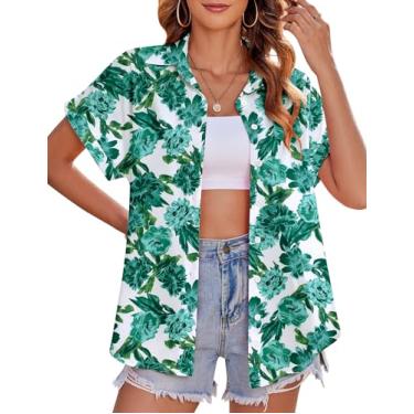 Imagem de Zeagoo Blusa feminina havaiana de botão casual manga curta estampa tropical floral blusa túnica top, Dh30, XXG