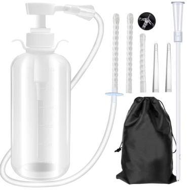 Imagem de 600ml Feminine Wash Enema Pump Bottle Kit 5Pcs Enema Nozzle Tips for Coffee Colon Cleansing Men Women, Large Anal Vaginal Douche Flush Spray Irrigator Cleanser Enema Kit Bucket Portable Handy Pressure
