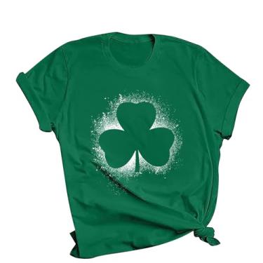 Imagem de Camiseta feminina do Dia de São Patrício com estampa da bandeira americana irlandesa, túnica verde, camiseta gráfica de manga curta, Verde, XXG
