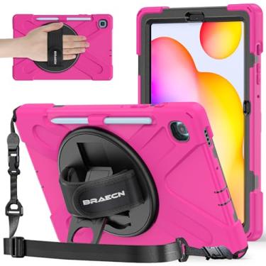Imagem de BRAECNstock Capa para Samsung Galaxy Tab S6 Lite de 10,4 polegadas 2024/2022/2020 (SM-P620/P610/P615/P619) Capa protetora à prova de choque para tablet S6 Lite com suporte giratório para caneta e alça